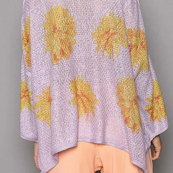 POL LILAC Round Neck Flower Print Solid Light Weight Sweater Top - Picture 4 of 5